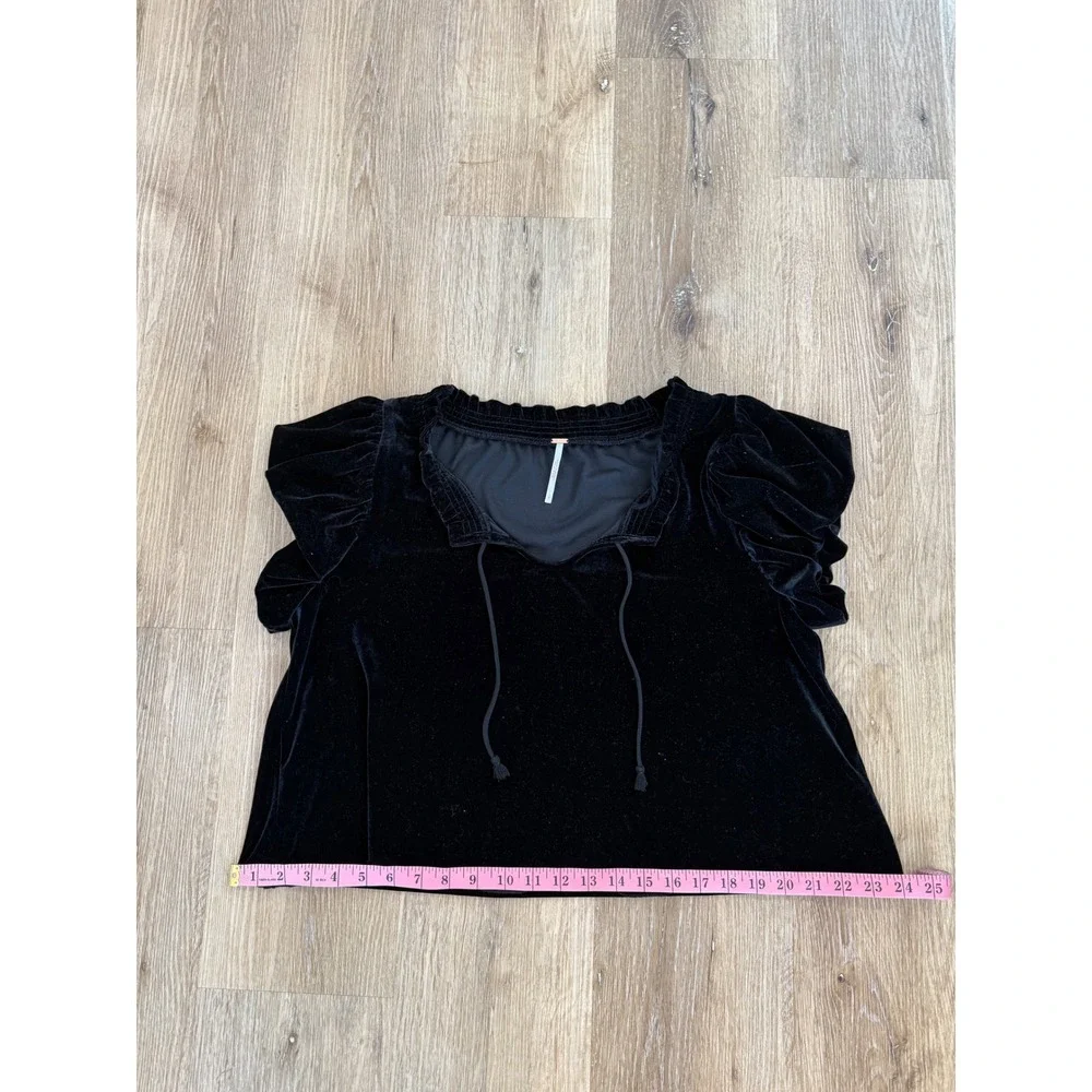 Free People Velvet Top Women S Black Puff Sleeve Tie Neck Boho Witchy Coquette